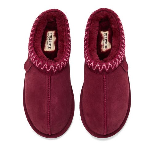Dearfoams Fireside Greta Genuine Shearling Clog Slipper With Embroidery In Red
