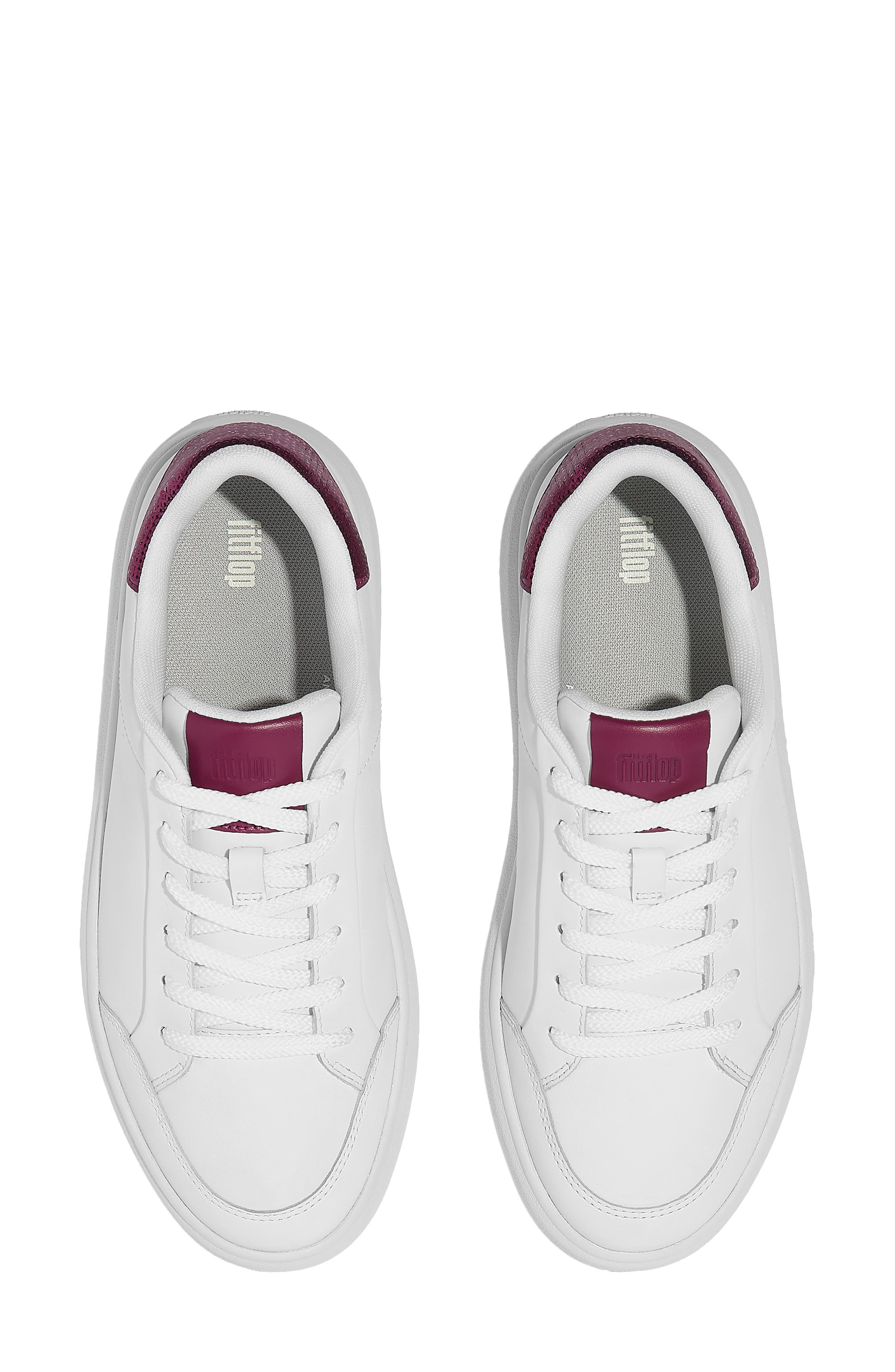 Sequin Backtab Leather Sneaker, Alternate, color, URBAN WHITE/ RUBY