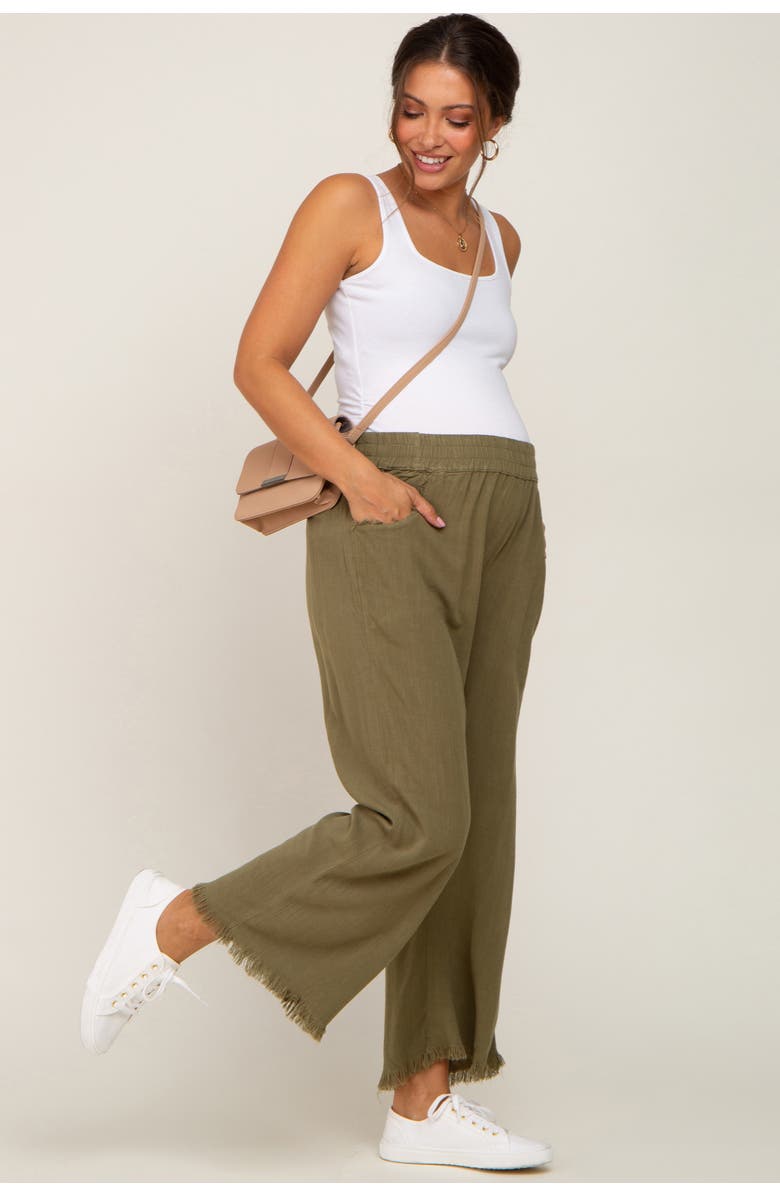 PinkBlush Linen Frayed Hem Crop Pants, Alternate, color, Olive Green