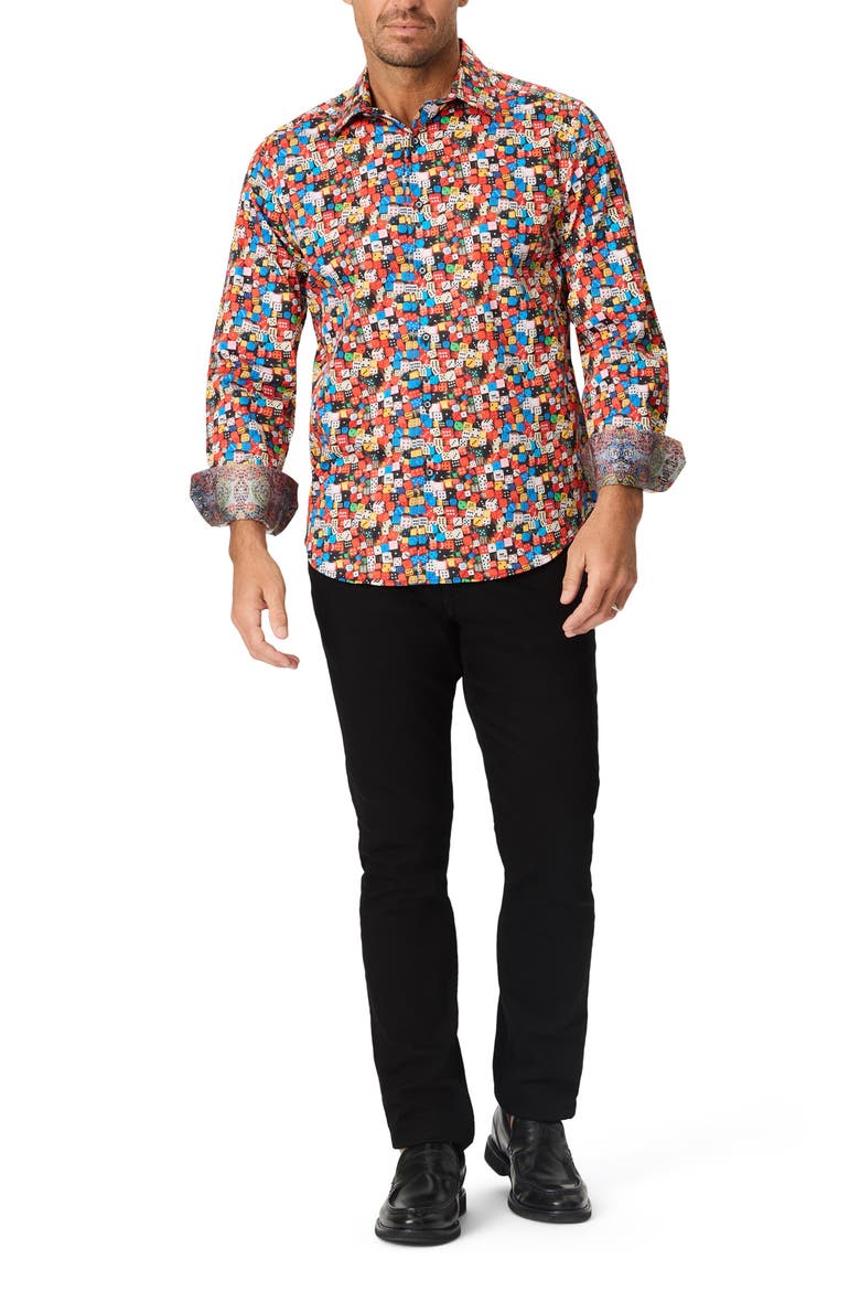 Snake Eyes Long Sleeve Stretch Cotton Button Up Shirt, Alternate, color, MULTI