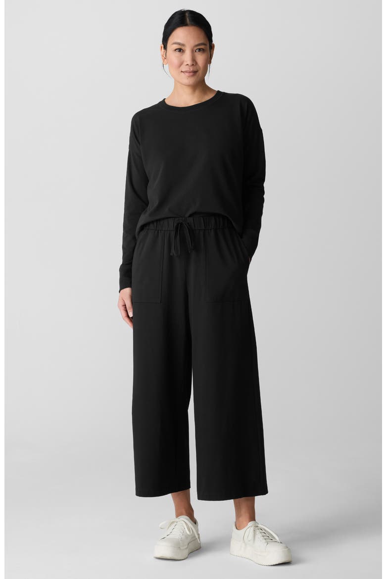 Stretch Organic Cotton Crop Wide Leg Pants, Alternate, color, BLACK