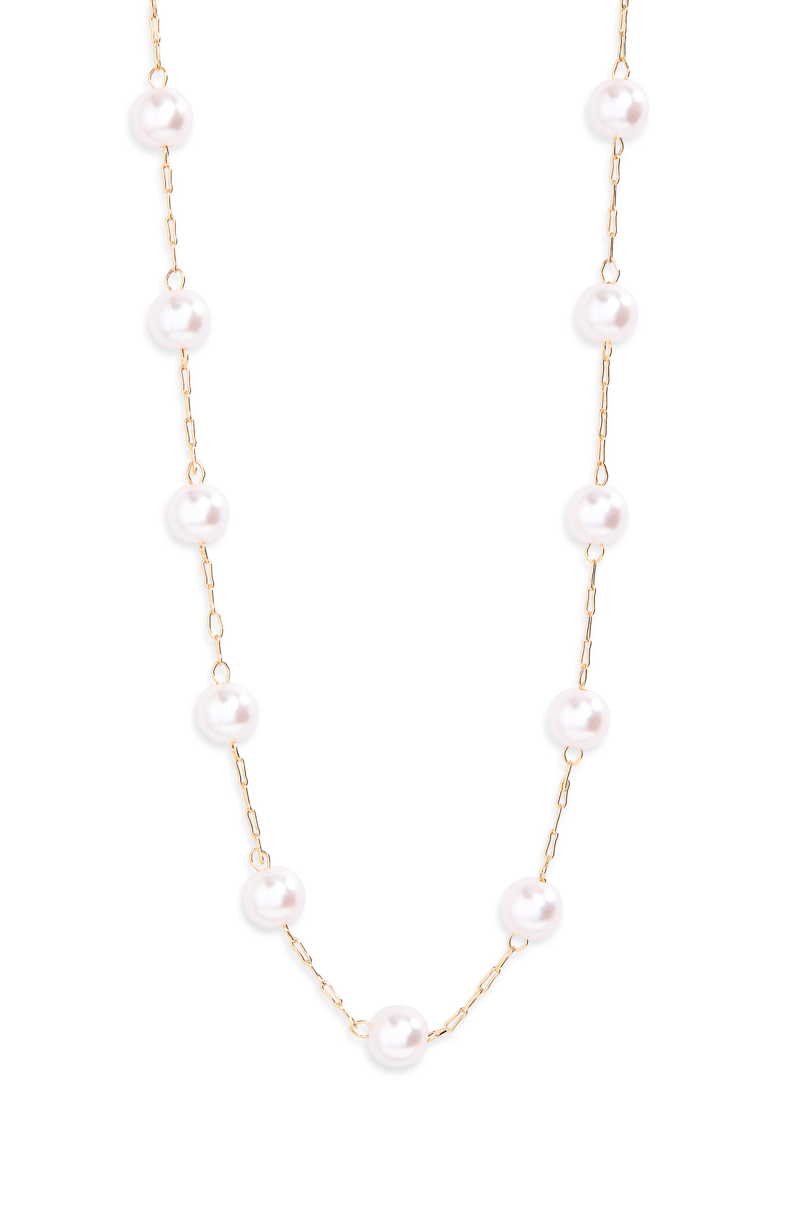 Faux Pearl Station Necklace