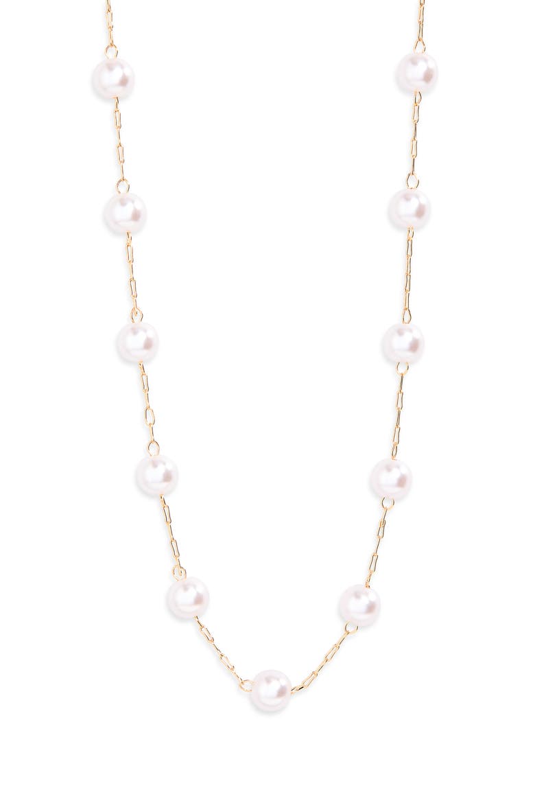 Faux Pearl Station Necklace, Main, color, WHITE- GOLD