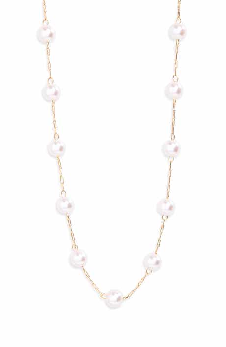 Faux Pearl Station Necklace