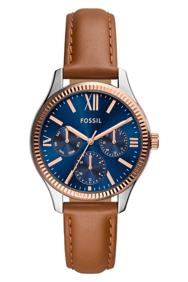 Rye Multifunction Leather Strap Watch, 36m., Main, color, 2-TONE