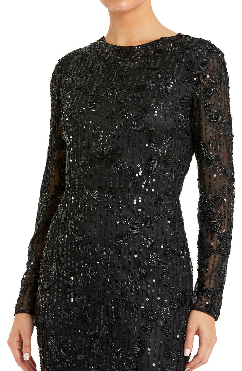 Mac Duggal High Neck Long Sleeve Embellished Dress, Alternate, color, Black