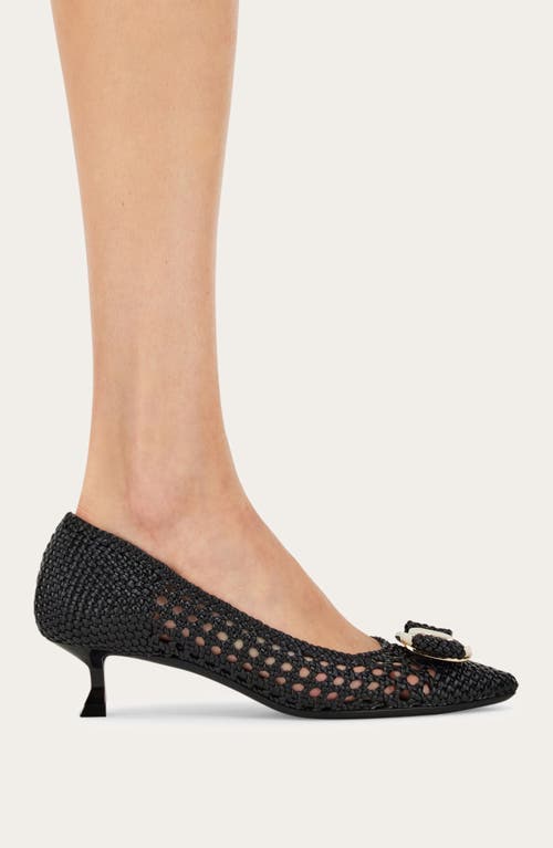 Ferragamo Zelma Bow Woven Pointed Toe Kitten Heel Pump In Nero