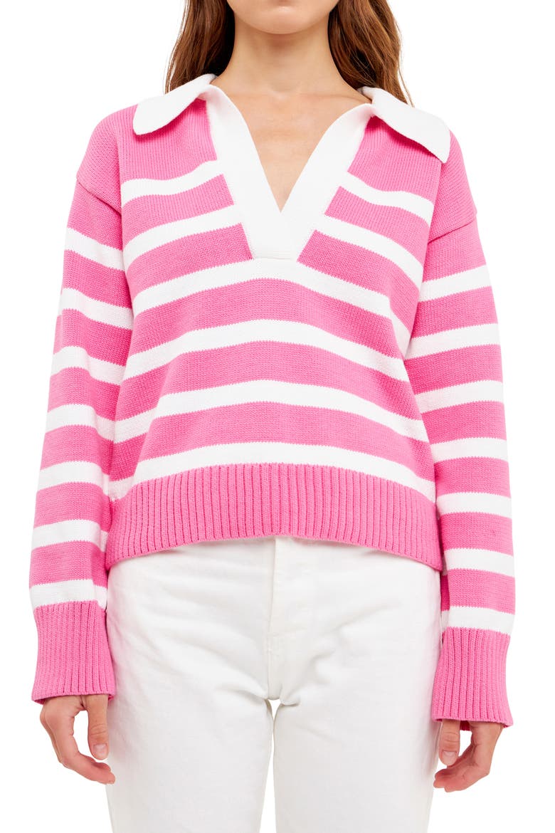Stripe Collared Sweater, Alternate, color, PINK/ WHITE