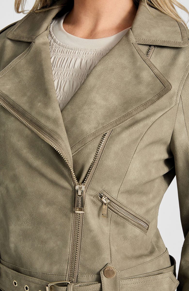 GUESS Concettta Moto Jacket, Alternate, color, Sage Leaf