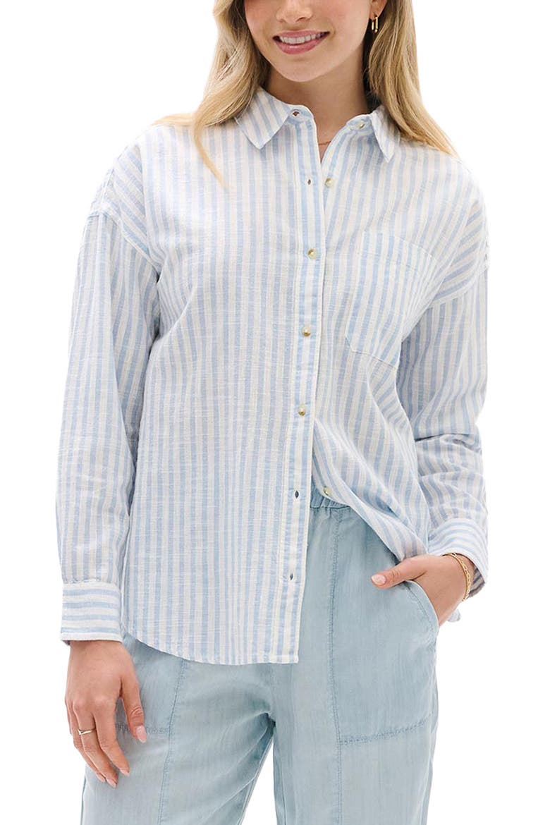 Relaxed Fit Stripe Cotton Button-Up Shirt, Main, color, BLUE