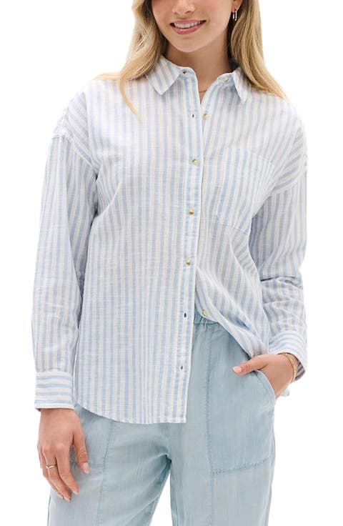 Relaxed Fit Stripe Cotton Button-Up Shirt