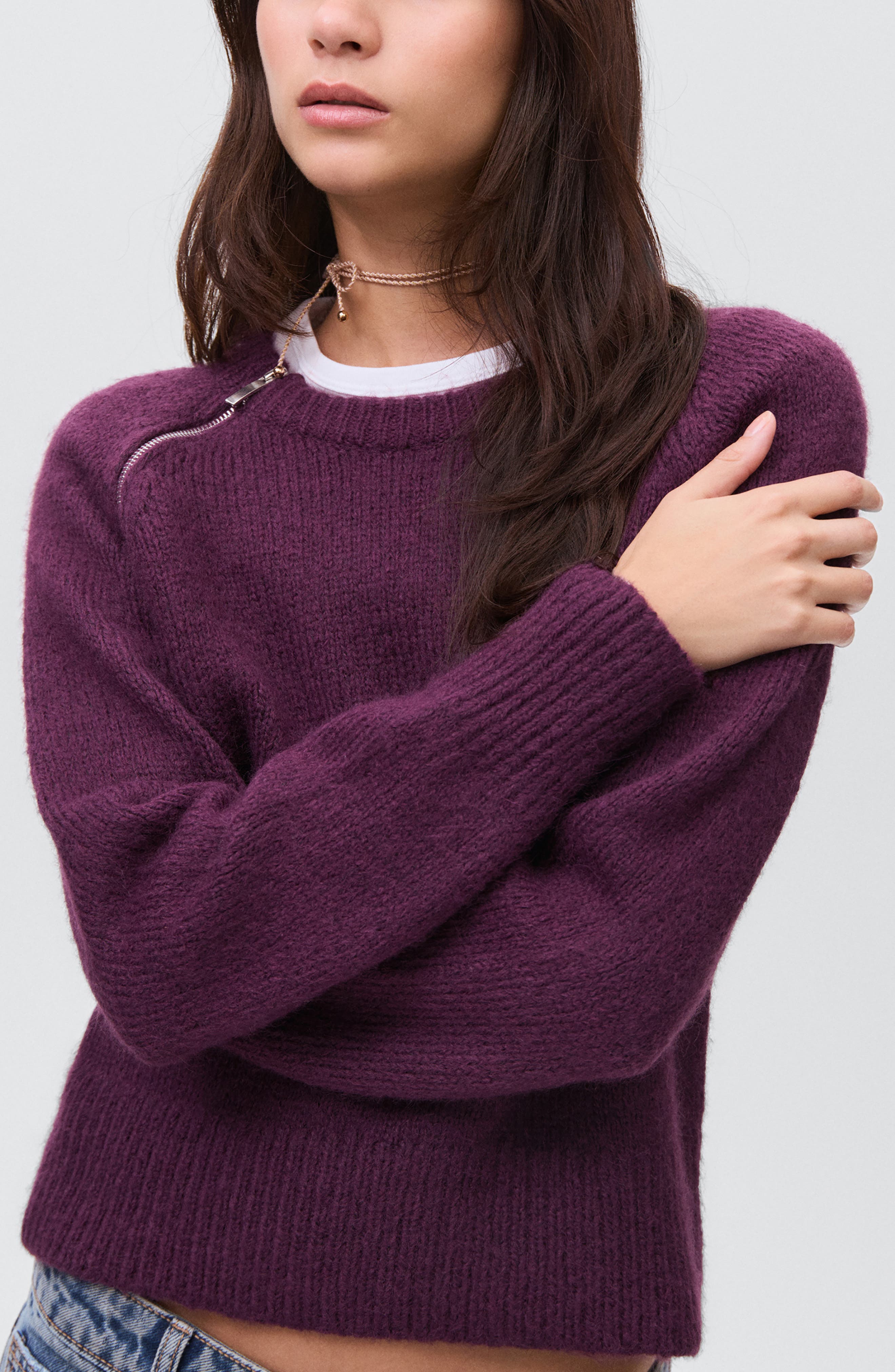 Mango Teen Zip Trim Sweater In Purple