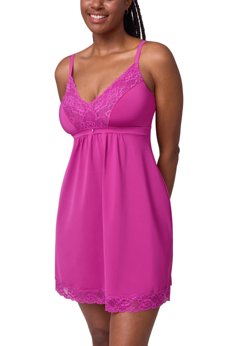 Lace Trim Full Bust Support Chemise, Alternate, color, PASSION FRUIT