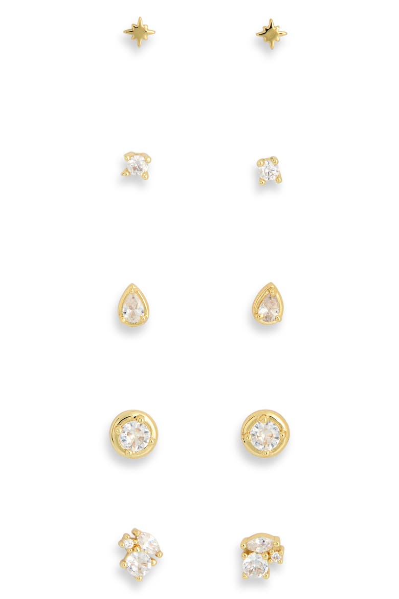 Set of 5 Cubic Zirconia Stud Earrings, Main, color, CLEAR- GOLD