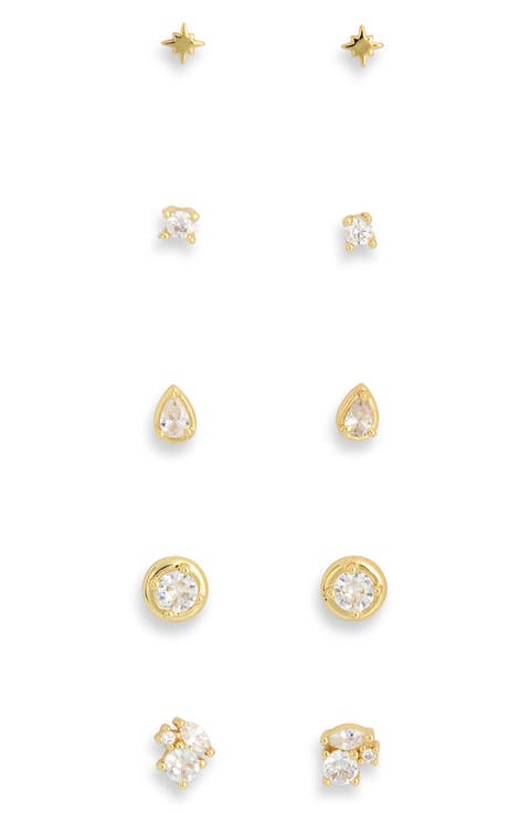Set of 5 Cubic Zirconia Stud Earrings