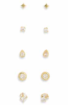 Set of 5 Cubic Zirconia Stud Earrings