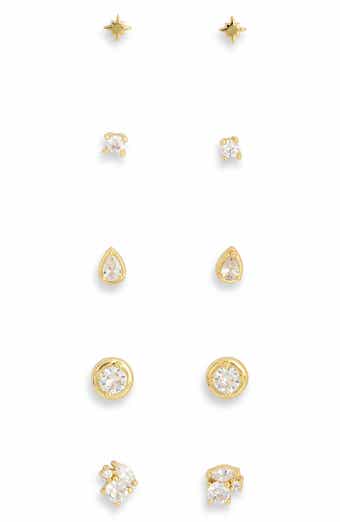 Set of 5 Cubic Zirconia Stud Earrings