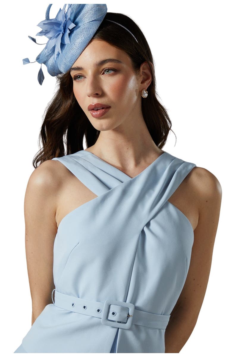 Coast Petite Cross Over Pleated Midi Dress, Alternate, color, Light Blue