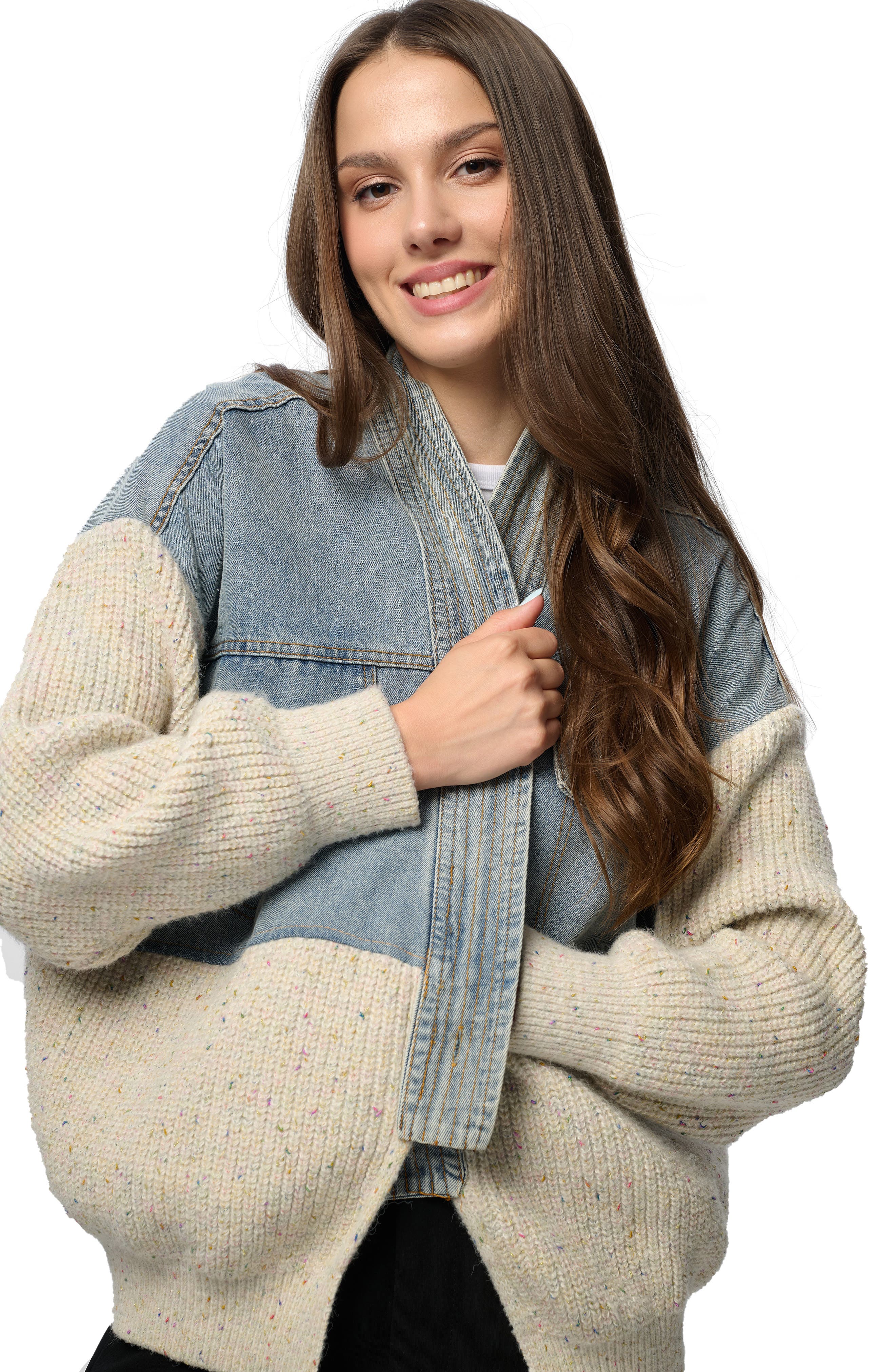 SAACHI Mixed Media Open Front Cardigan Jakcet (Women) | Nordstromrack