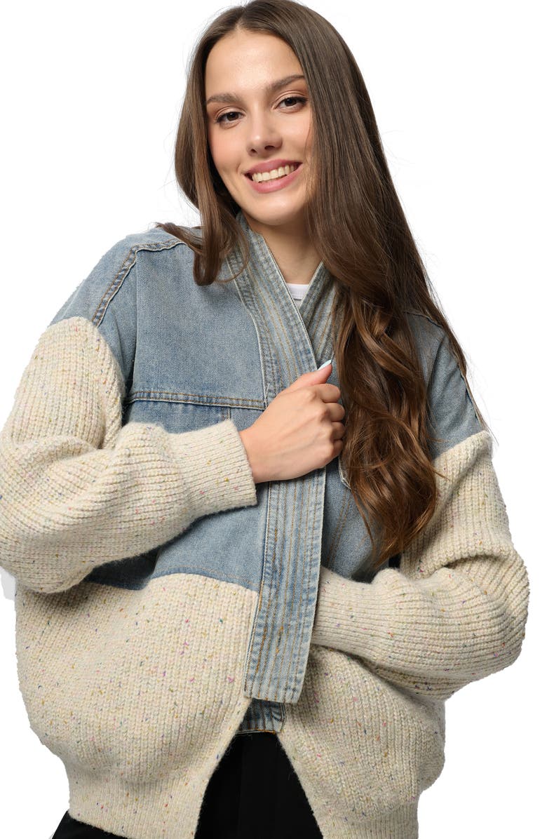 SAACHI Mixed Media Open Front Cardigan Jakcet, Alternate, color, Denim