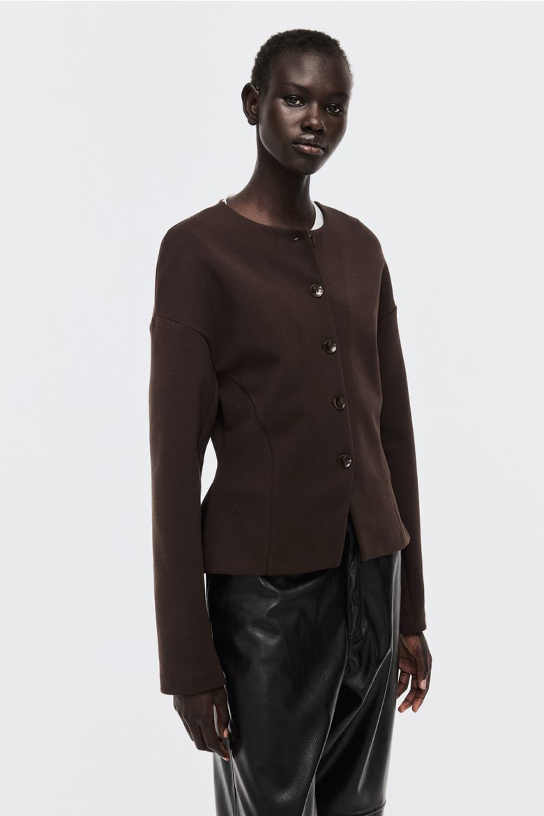 Collarless Scuba Knit Blazer, Alternate, color, Dark brown
