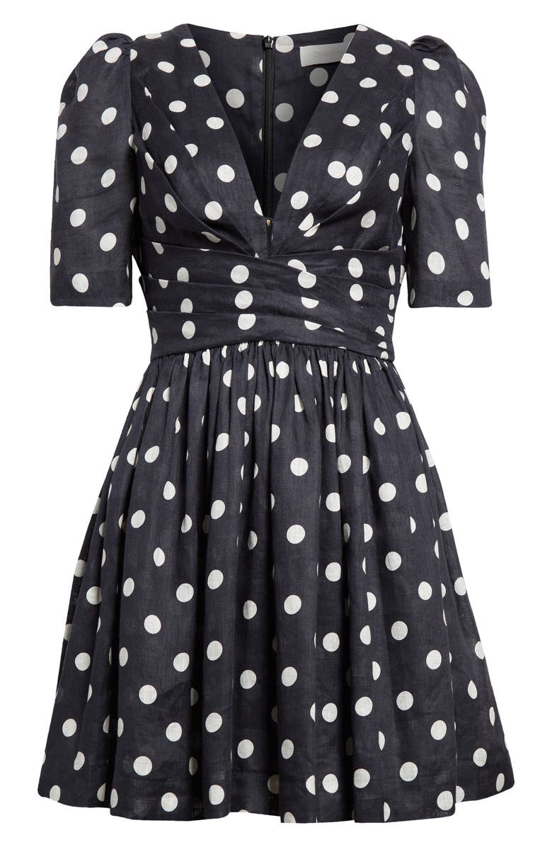 Zimmermann Polka Dot Pleated Linen Minidress, Alternate, color,