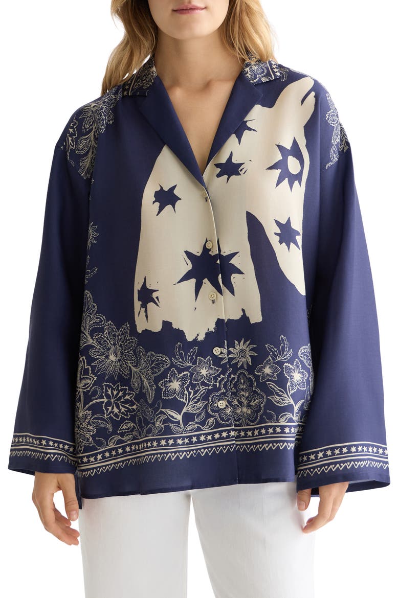 Relaxed Fit Mixed Print Button-Up Shirt, Main, color, HORSE BANDANA DRESS BLUES