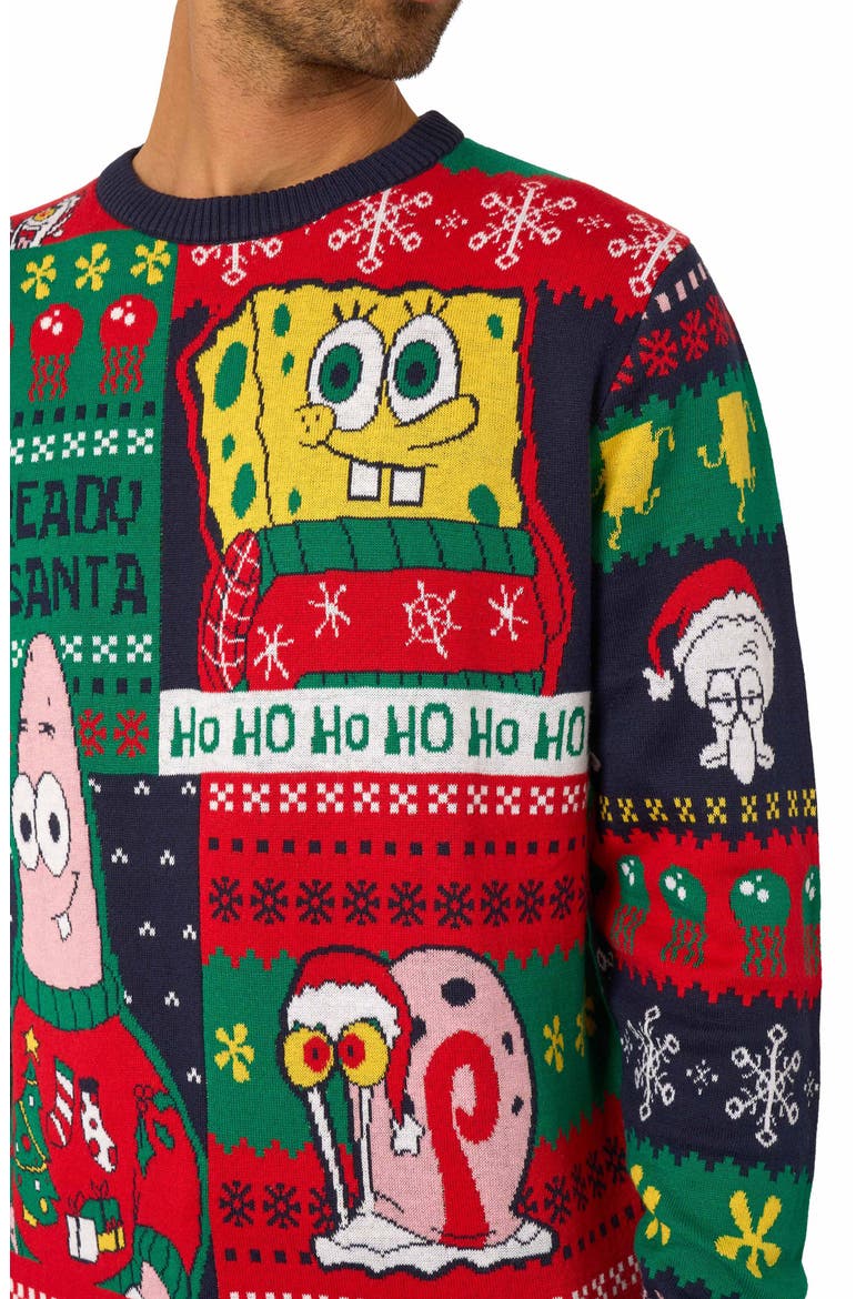 SpongeBob Christmas Crewneck Sweater, Alternate, color, GREEN MULTI