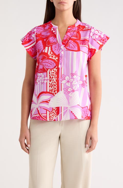 Barba Cass Tropical Flutter Sleeve Top
