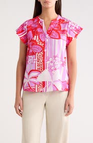 SUGARLIPS Barba Cass Tropical Flutter Sleeve Top