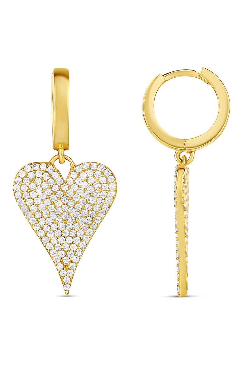 Pavé Heart Drop Huggie Hoop Earrings, Main, color, GOLD