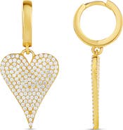 SHYMI Pavé Heart Drop Huggie Hoop Earrings