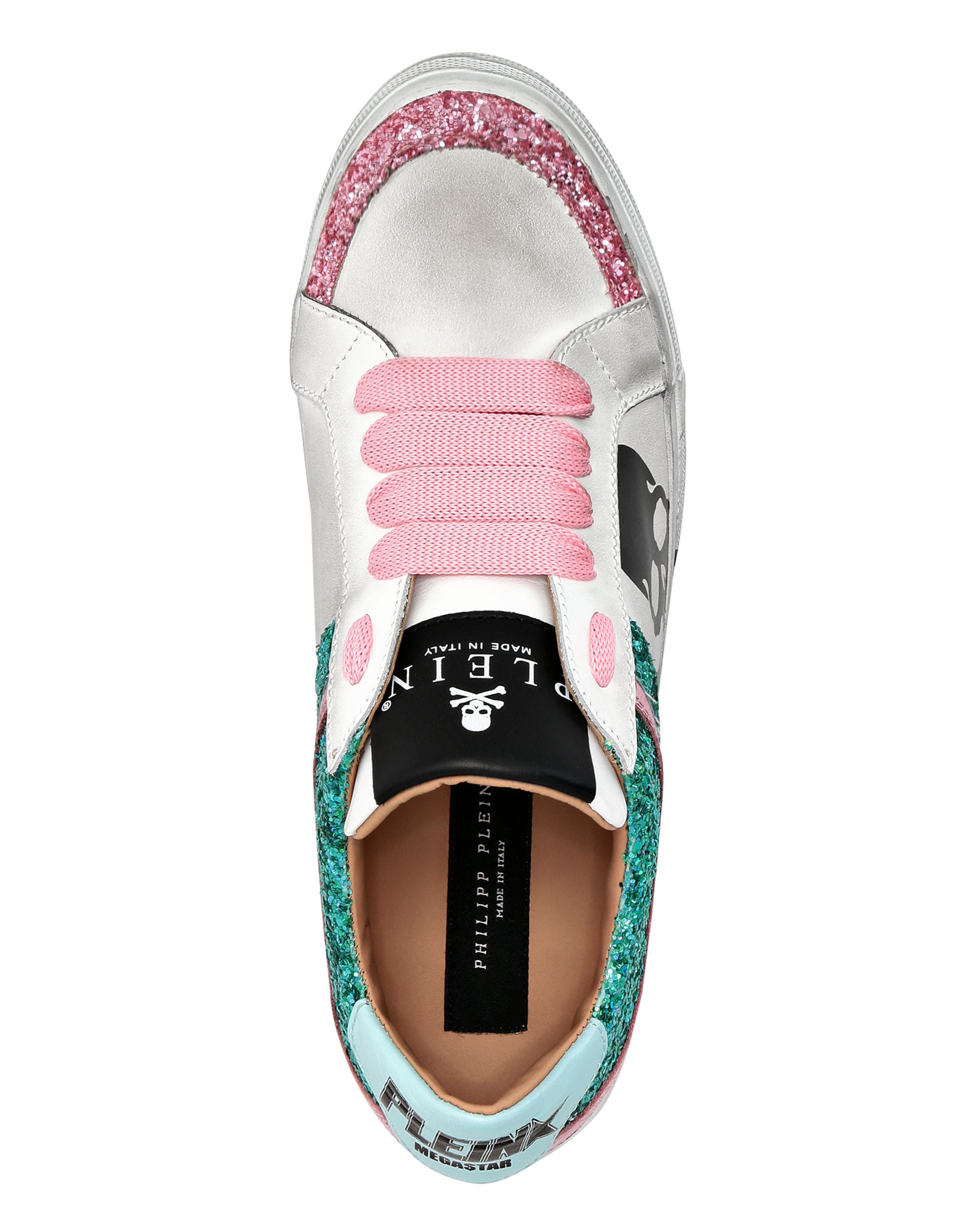 Leather Lo-Top Sneakers Skull With Crystals Women, Alternate, color, turquoise