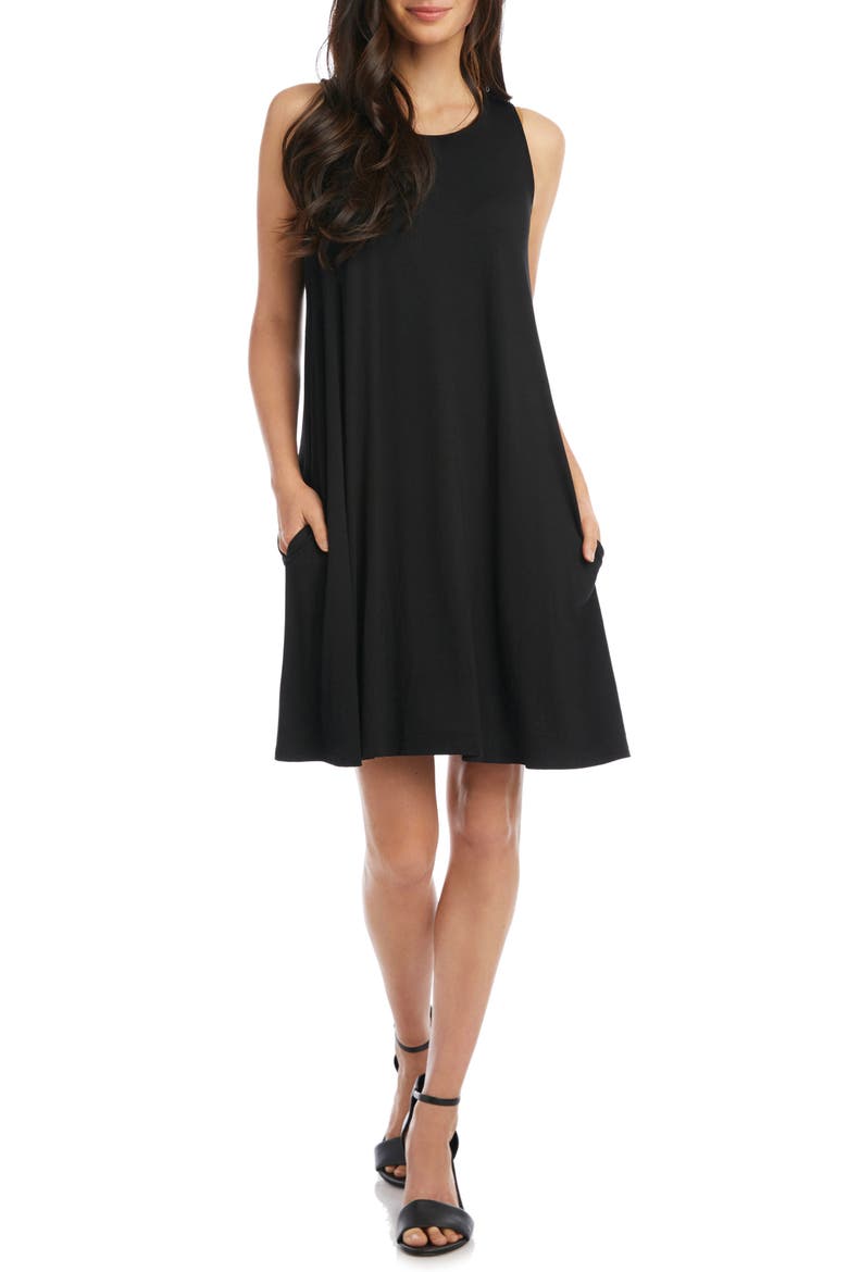 Chloe Sleeveless Stretch Jersey Swing Dress, Main, color, BLACK