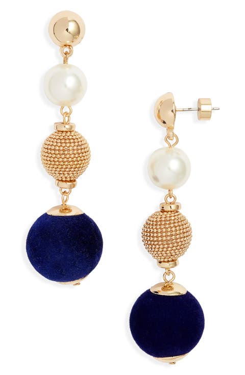 Orb Velvet & Faux Pearl Drop Earrings