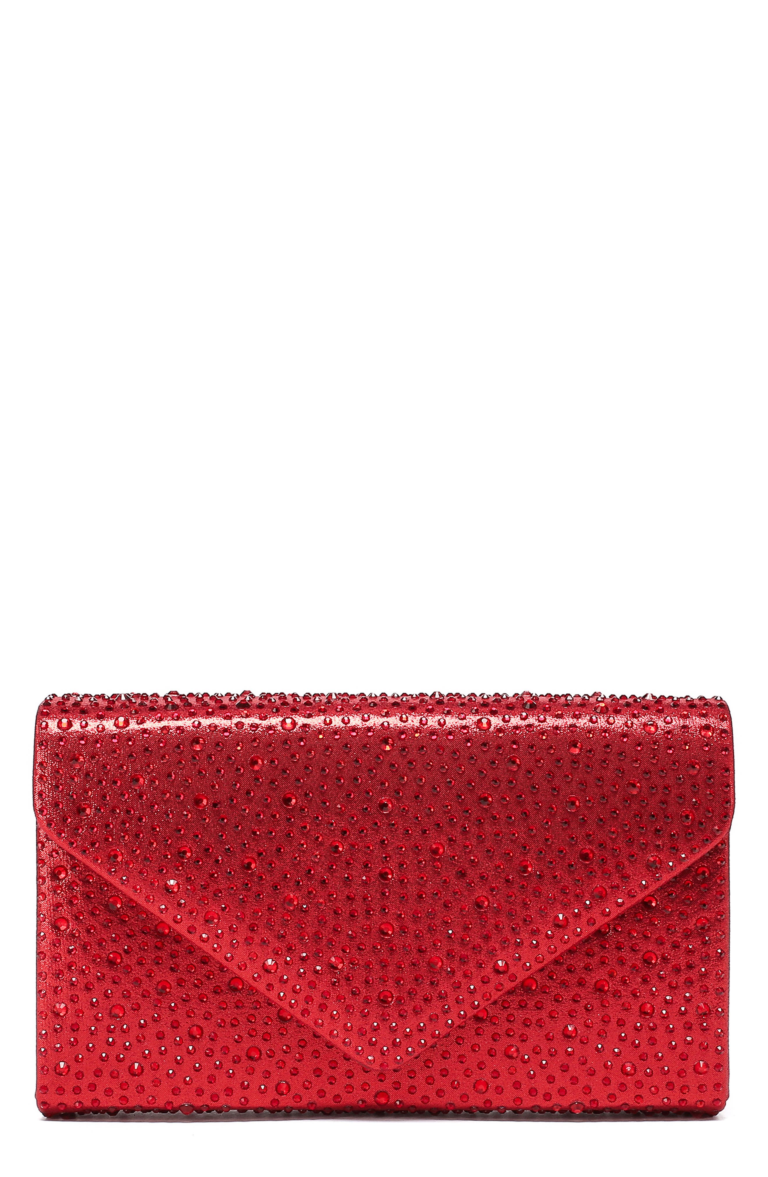 Rhinestone Envelope Clutch, Main, color, RED
