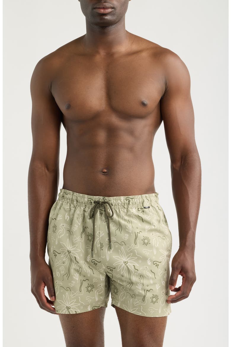 Lightfish Print Swim Trunks, Main, color, DARK BEIGE