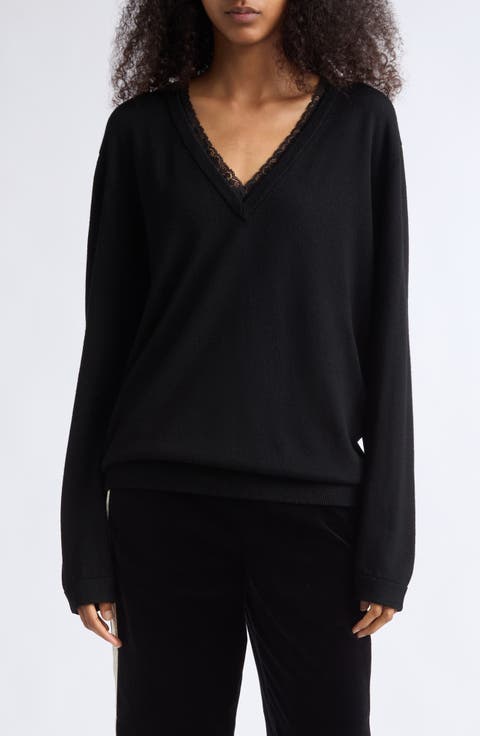Primrose Lace Trim V-Neck Sweater