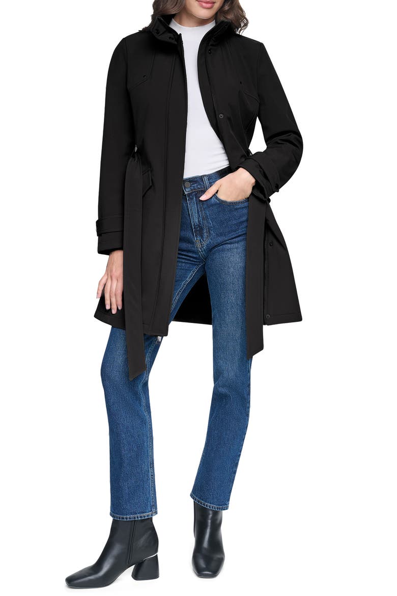 Tinsley Belted Softshell Trench Coat, Alternate, color, BLACK