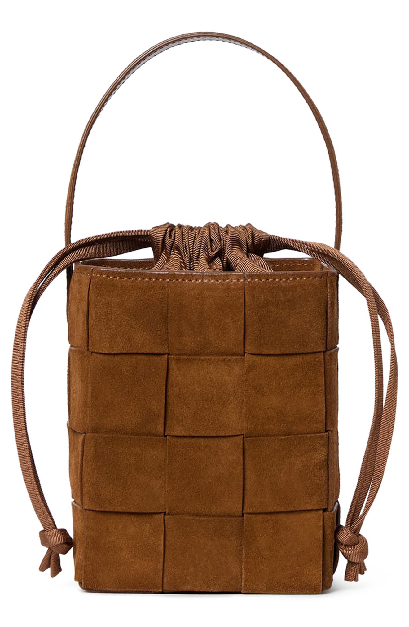 Loeffler Randall Laithe Wide Woven Bucket Bag, Alternate, color, Cacao