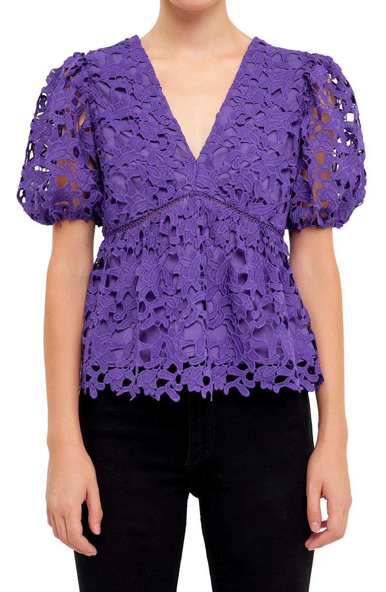 Endless Rose Puff Sleeve Floral Lace Top, Alternate, color, 