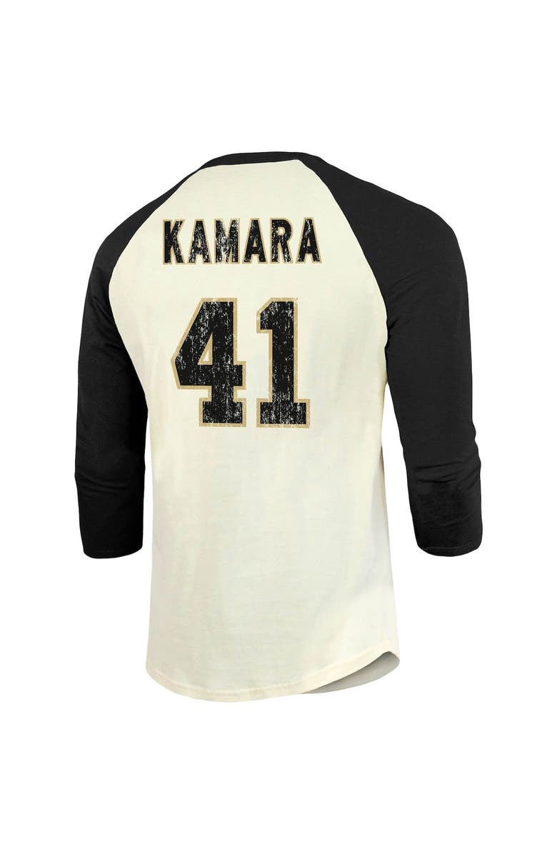 Majestic Threads Men's Majestic Threads Alvin Kamara Cream/Black New Orleans Saints Vintage Player Name & Number Raglan 3/4-Sleeve T-Shirt, Alternate, color,