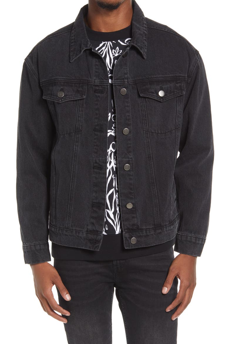 Cristina Martinez Gender Inclusive Oversize Denim Jacket, Alternate, color, BLACK WASH PETAL LASHES