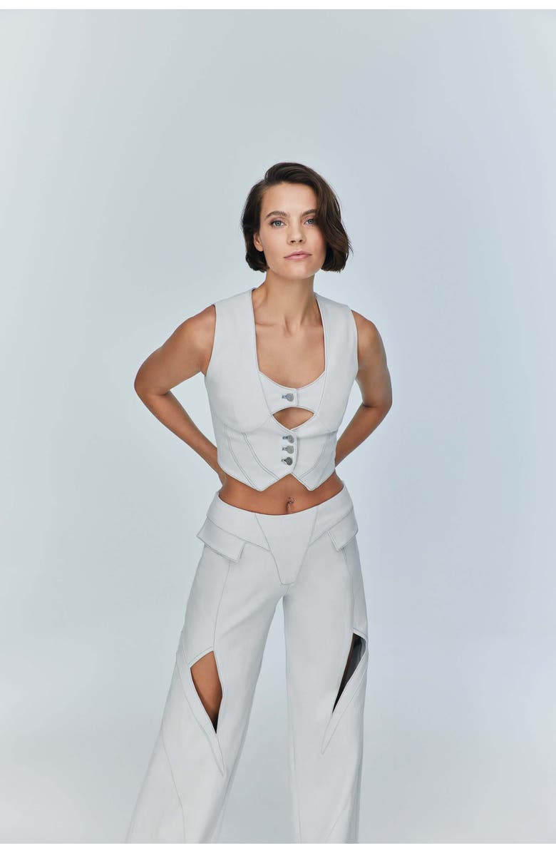 Jendue Myla Denim Top, Main, color, Ice Blue
