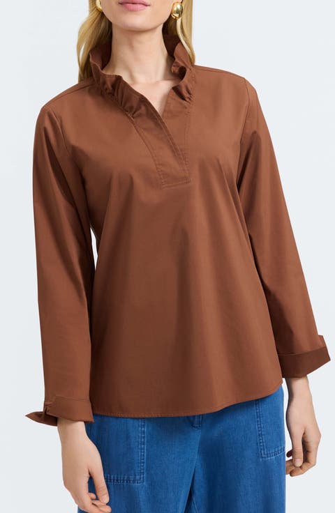 Tammy Ruffle Collar Cotton Blend Top