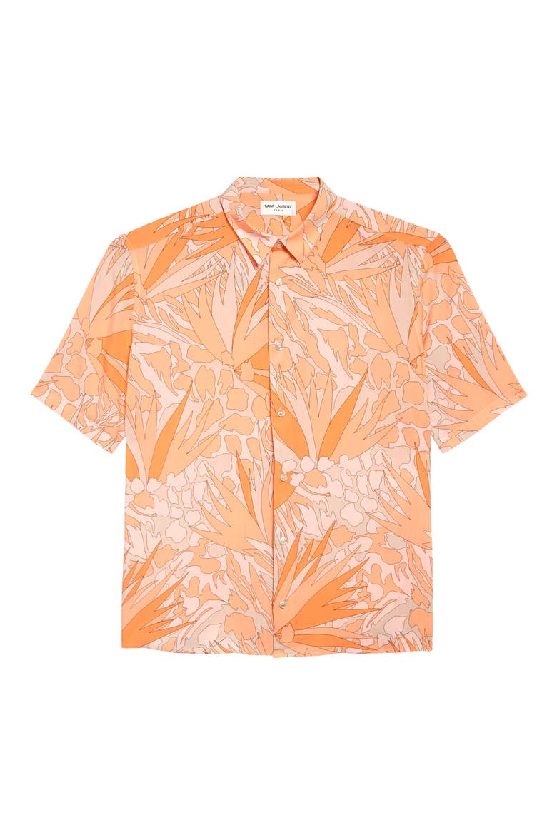 Jungle Print Short Sleeve Button-Up Shirt, Main, color, ORANGE