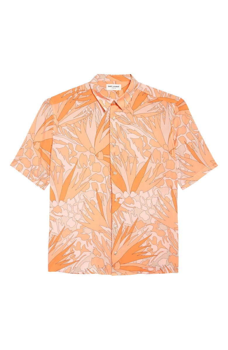 Saint Laurent Jungle Print Short Sleeve Button-Up Shirt, Main, color,