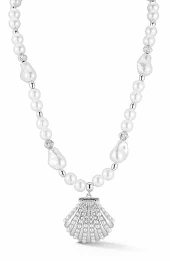 Faux Pearl Shell Pendant Necklace