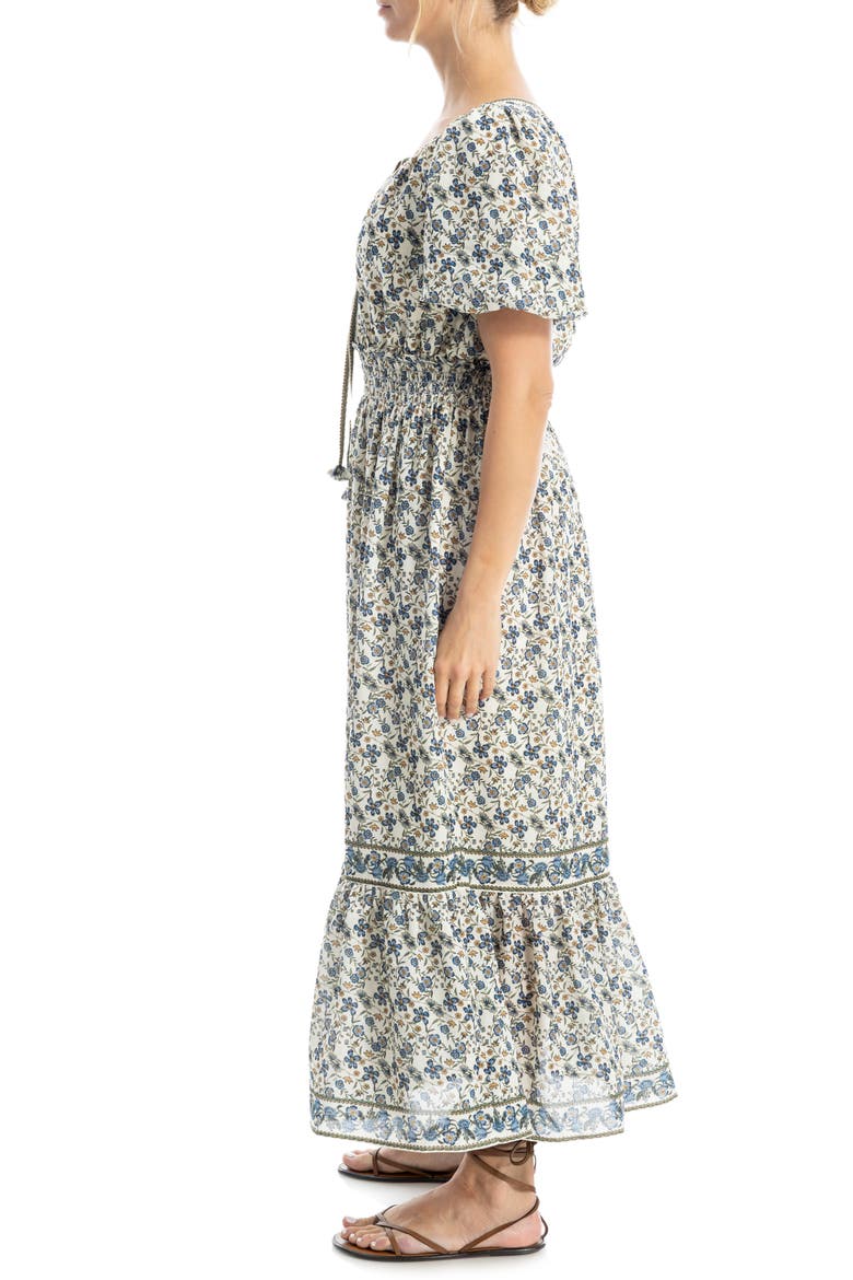 Bubble Sleeve Tiered Maxi Dress, Alternate, color, CREAM/ SKY FLORAL SWING VINES