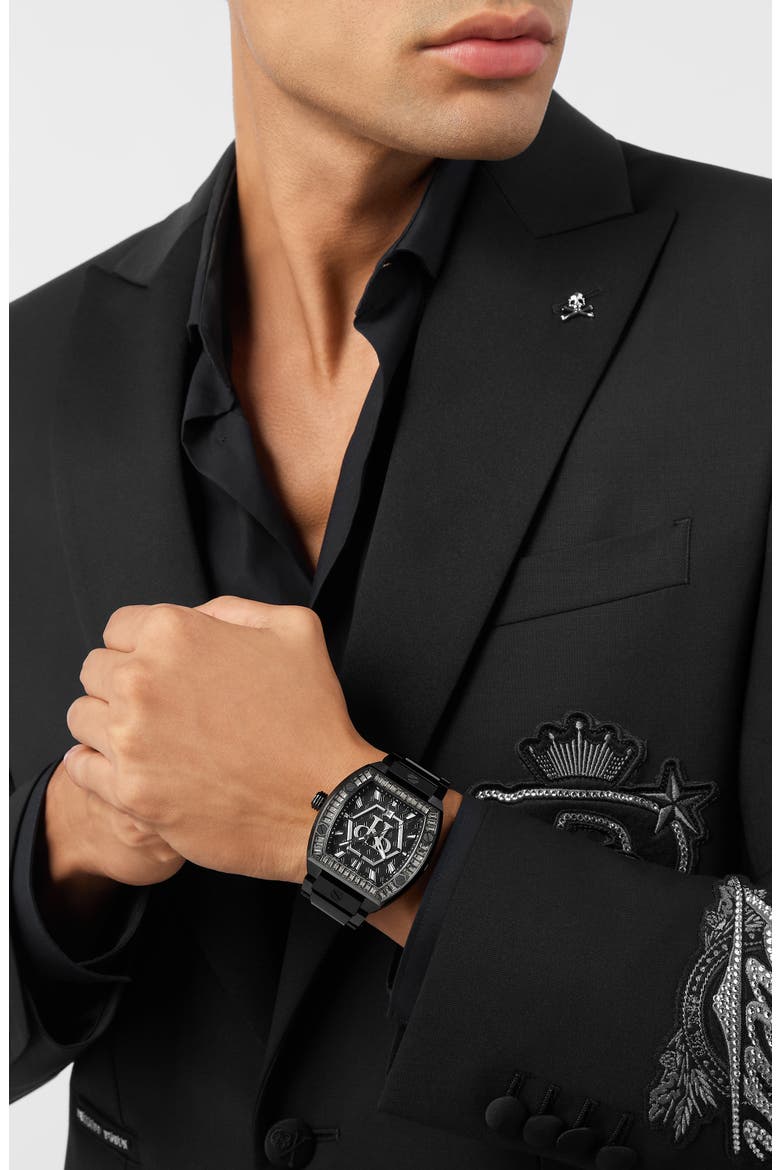 The Hexagon Phantom Crystal Bezel Bracelet Watch, 44mm x 56.2mm, Alternate, color, IP BLACK